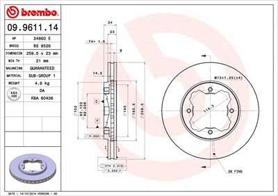 Brembo Bremsscheibe [Hersteller-Nr. 09.9611.14] für Rover von BREMBO