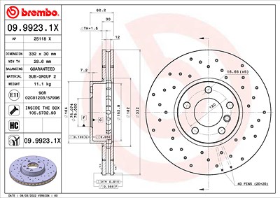 Brembo Bremsscheibe [Hersteller-Nr. 09.9923.1X] für BMW von BREMBO