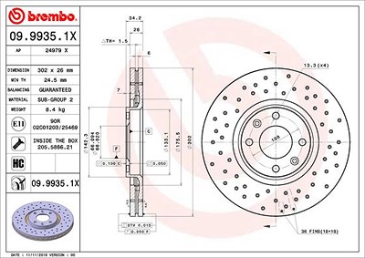 Brembo Bremsscheibe [Hersteller-Nr. 09.9935.1X] für Citroën, Peugeot von BREMBO