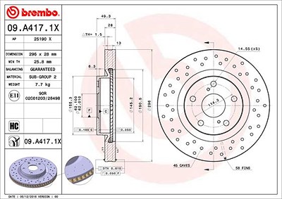 Brembo Bremsscheibe [Hersteller-Nr. 09.A417.1X] für Lexus, Toyota von BREMBO