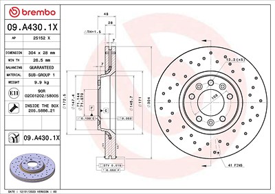 Brembo Bremsscheibe [Hersteller-Nr. 09.A430.1X] für Citroën, Fiat, Peugeot, Toyota von BREMBO