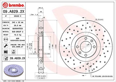 Brembo 1x Bremsscheibe [Hersteller-Nr. 09.A829.2X] für Citroën, Ds, Peugeot von BREMBO