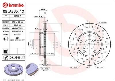 Brembo Bremsscheibe [Hersteller-Nr. 09.A865.1X] für Toyota von BREMBO