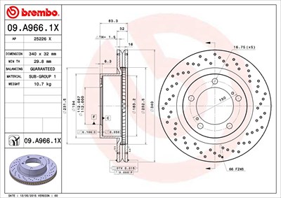 Brembo 1x Bremsscheibe [Hersteller-Nr. 09.A966.1X] für Toyota von BREMBO