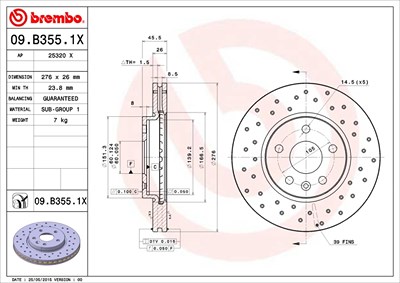 Brembo Bremsscheibe [Hersteller-Nr. 09.B355.1X] für Chevrolet, Opel von BREMBO