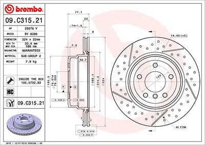 Brembo Bremsscheibe [Hersteller-Nr. 09.C315.21] für BMW von BREMBO