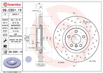 Brembo Bremsscheibe [Hersteller-Nr. 09.C351.1X] für BMW, Mini von BREMBO