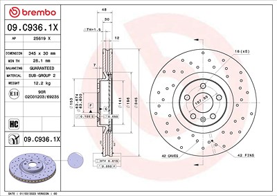 Brembo Bremsscheibe [Hersteller-Nr. 09.C936.1X] für Volvo von BREMBO