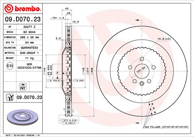 Brembo 1x Bremsscheibe [Hersteller-Nr. 09.D070.23] für Land Rover von BREMBO