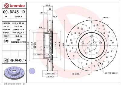 Brembo Bremsscheibe [Hersteller-Nr. 09.D245.1X] für Subaru von BREMBO