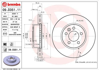 Brembo 1x Bremsscheibe [Hersteller-Nr. 09.D351.11] für Man, VW von BREMBO