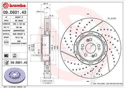 Brembo 1x Bremsscheibe [Hersteller-Nr. 09.D601.43] für Mercedes-Benz von BREMBO