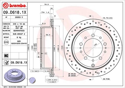 Brembo 1x Bremsscheibe [Hersteller-Nr. 09.D618.1X] für Lexus, Toyota von BREMBO