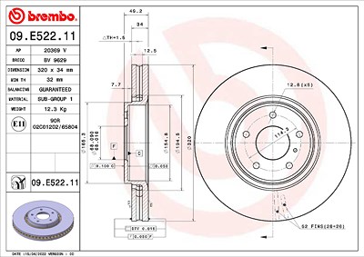 Brembo 1x Bremsscheibe [Hersteller-Nr. 09.E522.11] für Infiniti von BREMBO