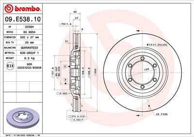 Brembo 1x Bremsscheibe [Hersteller-Nr. 09.E538.10] für Isuzu von BREMBO