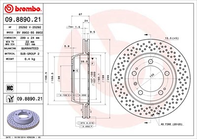 Brembo Bremsscheibe Hinterachse Belüftet/Gelocht [Hersteller-Nr. 09.8890.21] für Porsche von BREMBO