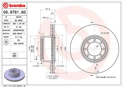 Brembo Bremsscheibe Hinterachse Belüftet [Hersteller-Nr. 09.9761.60] für Iveco von BREMBO