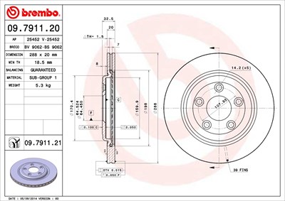 Brembo Bremsscheibe Hinterachse Belüftet [Hersteller-Nr. 09.7911.21] für Jaguar von BREMBO