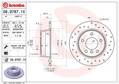 Brembo Bremsscheibe Hinterachse Voll [Hersteller-Nr. 08.9787.1X] für BMW von BREMBO