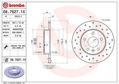 Brembo Bremsscheibe Hinterachse Voll [Hersteller-Nr. 08.7627.1X] für Chevrolet, Opel von BREMBO