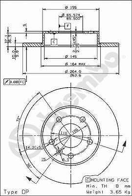 Brembo Bremsscheibe Hinterachse Voll [Hersteller-Nr. 08.7627.75] für Chevrolet, Opel von BREMBO