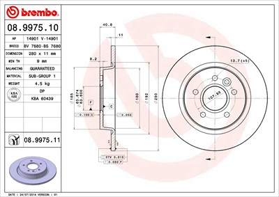 Brembo Bremsscheibe Hinterachse Voll [Hersteller-Nr. 08.9975.11] für Ford, Volvo von BREMBO