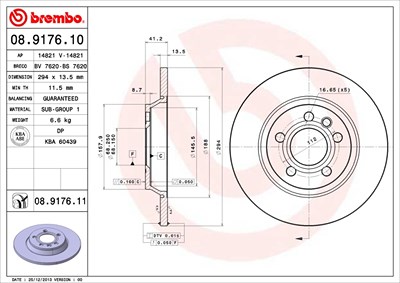 Brembo Bremsscheibe Hinterachse Voll [Hersteller-Nr. 08.9176.11] für Ford, Seat, VW von BREMBO