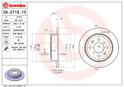 Brembo Bremsscheibe Hinterachse Voll [Hersteller-Nr. 08.5719.10] für Honda von BREMBO