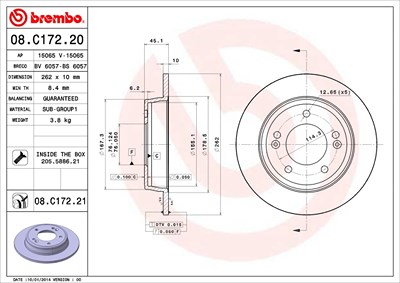 Brembo Bremsscheibe Hinterachse Voll [Hersteller-Nr. 08.C172.21] für Hyundai, Kia von BREMBO