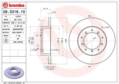 Brembo Bremsscheibe Hinterachse Voll [Hersteller-Nr. 08.5316.10] für Land Rover von BREMBO