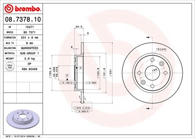 Brembo Bremsscheibe Hinterachse Voll [Hersteller-Nr. 08.7378.10] für Mazda von BREMBO