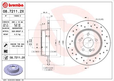 Brembo Bremsscheibe Hinterachse Voll [Hersteller-Nr. 08.7211.2X] für Mercedes-Benz von BREMBO