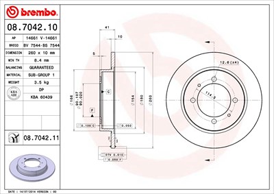 Brembo Bremsscheibe Hinterachse Voll [Hersteller-Nr. 08.7042.11] für Mitsubishi, Proton, Volvo von BREMBO