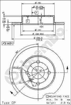 Brembo Bremsscheibe Hinterachse Voll [Hersteller-Nr. 08.7626.75] für Opel von BREMBO