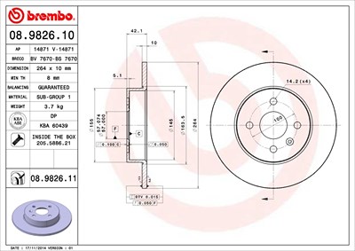 Brembo Bremsscheibe Hinterachse Voll [Hersteller-Nr. 08.9826.11] für Opel von BREMBO