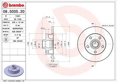 Brembo Bremsscheibe Hinterachse Voll [Hersteller-Nr. 08.5005.20] für Seat, VW von BREMBO