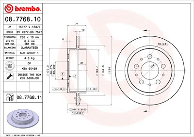 Brembo Bremsscheibe Hinterachse Voll [Hersteller-Nr. 08.7768.10] für Volvo von BREMBO