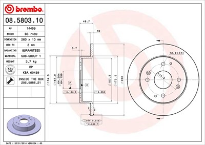 Brembo Bremsscheibe [Hersteller-Nr. 08.5803.10] für Honda von BREMBO
