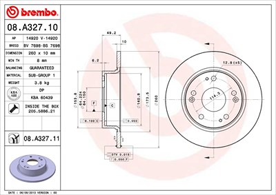 Brembo Bremsscheibe [Hersteller-Nr. 08.A327.11] für Honda von BREMBO