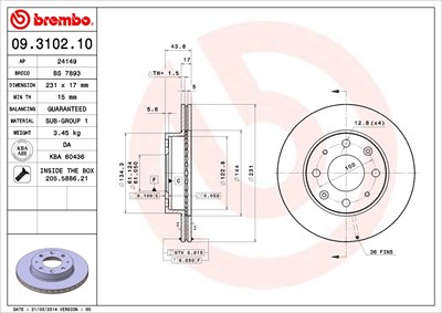 Brembo Bremsscheibe [Hersteller-Nr. 09.3102.10] für Honda von BREMBO