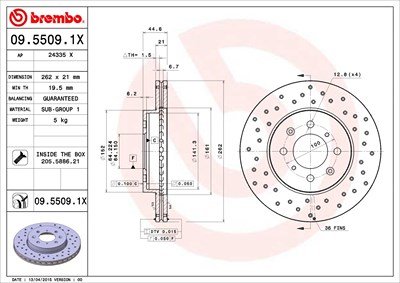 Brembo Bremsscheibe [Hersteller-Nr. 09.5509.1X] für Honda, Mg, Rover von BREMBO