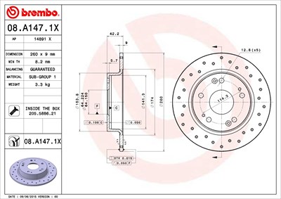 Brembo Bremsscheibe [Hersteller-Nr. 08.A147.1X] für Honda von BREMBO