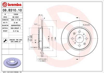 Brembo Bremsscheibe [Hersteller-Nr. 08.B310.10] für Honda von BREMBO