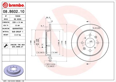 Brembo Bremsscheibe [Hersteller-Nr. 08.B602.10] für Honda von BREMBO