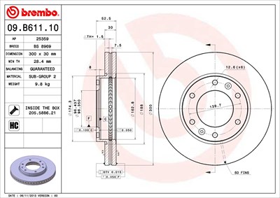 Brembo 1x Bremsscheibe [Hersteller-Nr. 09.B611.10] für Hyundai von BREMBO