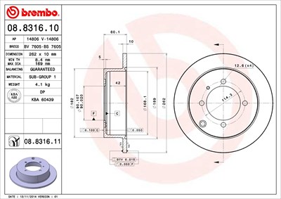 Brembo Bremsscheibe [Hersteller-Nr. 08.8316.11] für Hyundai, Kia, Mitsubishi von BREMBO