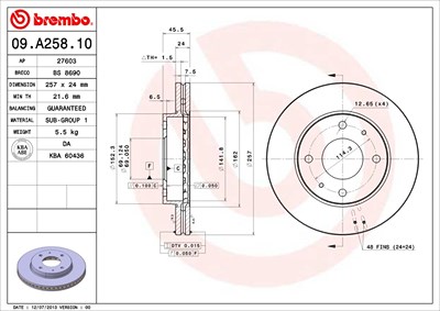 Brembo Bremsscheibe [Hersteller-Nr. 09.A258.10] für Hyundai von BREMBO