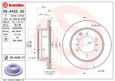 Brembo 1x Bremsscheibe [Hersteller-Nr. 09.A453.21] für Hyundai von BREMBO