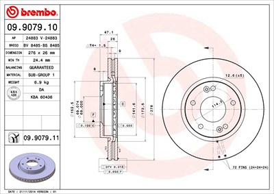 Brembo Bremsscheibe [Hersteller-Nr. 09.9079.11] für Hyundai von BREMBO