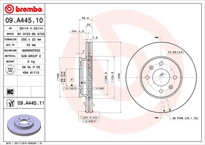 Brembo Bremsscheibe [Hersteller-Nr. 09.A445.11] für Hyundai, Kia von BREMBO